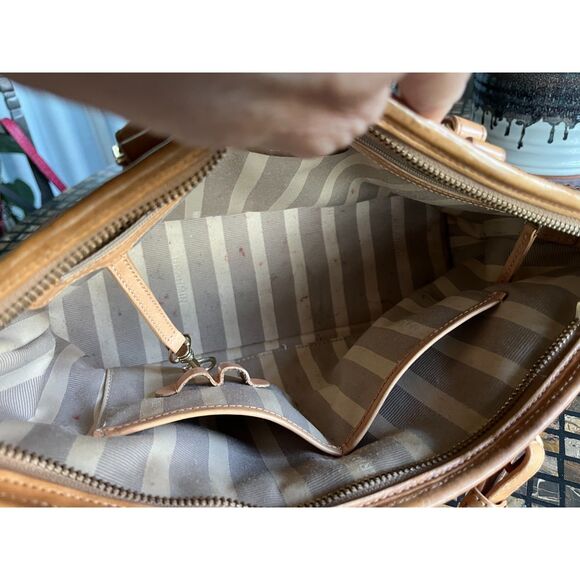 Brahmin Asher Tan Nantucket Basket Pattern Satchel Tote RARE Size - Picture 6 of 9